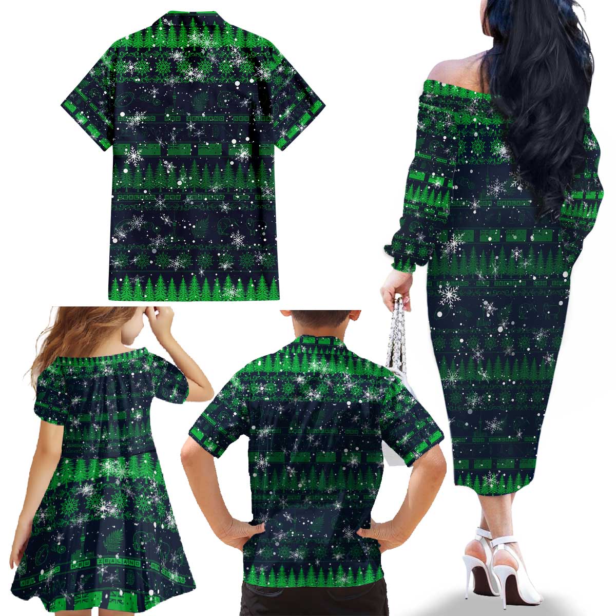 Merry Christmas New Zealand Family Matching Off The Shoulder Long Sleeve Dress and Hawaiian Shirt Xmas Travel Map DT02 - Polynesian Pride