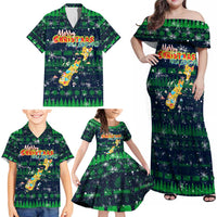 Merry Christmas New Zealand Family Matching Off Shoulder Maxi Dress and Hawaiian Shirt Xmas Travel Map DT02 - Polynesian Pride