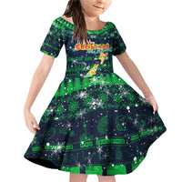 Merry Christmas New Zealand Family Matching Off Shoulder Short Dress and Hawaiian Shirt Xmas Travel Map DT02 Daughter's Dress Blue - Polynesian Pride