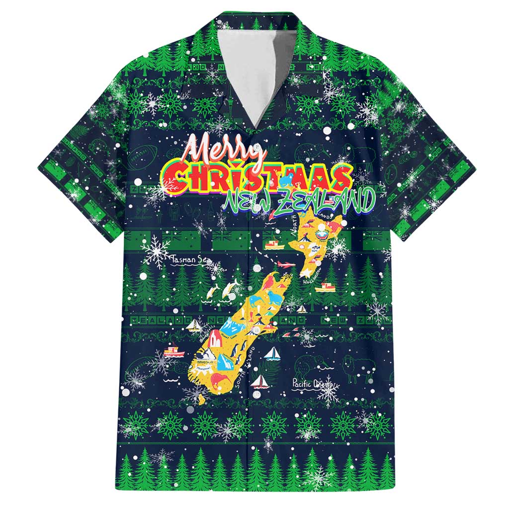 Merry Christmas New Zealand Family Matching Puletasi and Hawaiian Shirt Xmas Travel Map DT02 Dad's Shirt - Short Sleeve Blue - Polynesian Pride