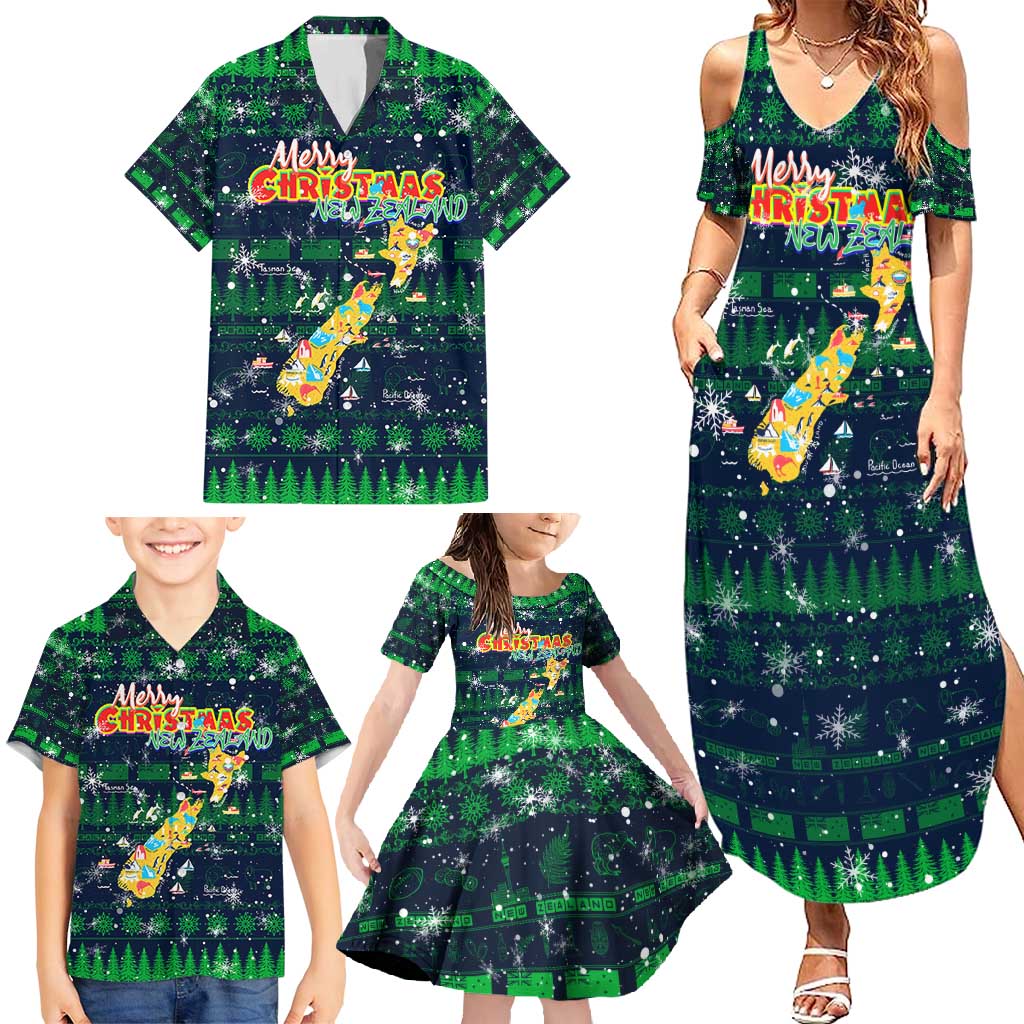 Merry Christmas New Zealand Family Matching Summer Maxi Dress and Hawaiian Shirt Xmas Travel Map DT02 - Polynesian Pride