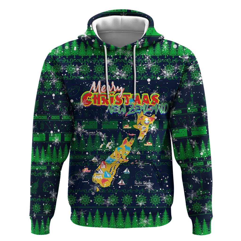 Merry Christmas New Zealand Hoodie Xmas Travel Map - Polynesian Pride