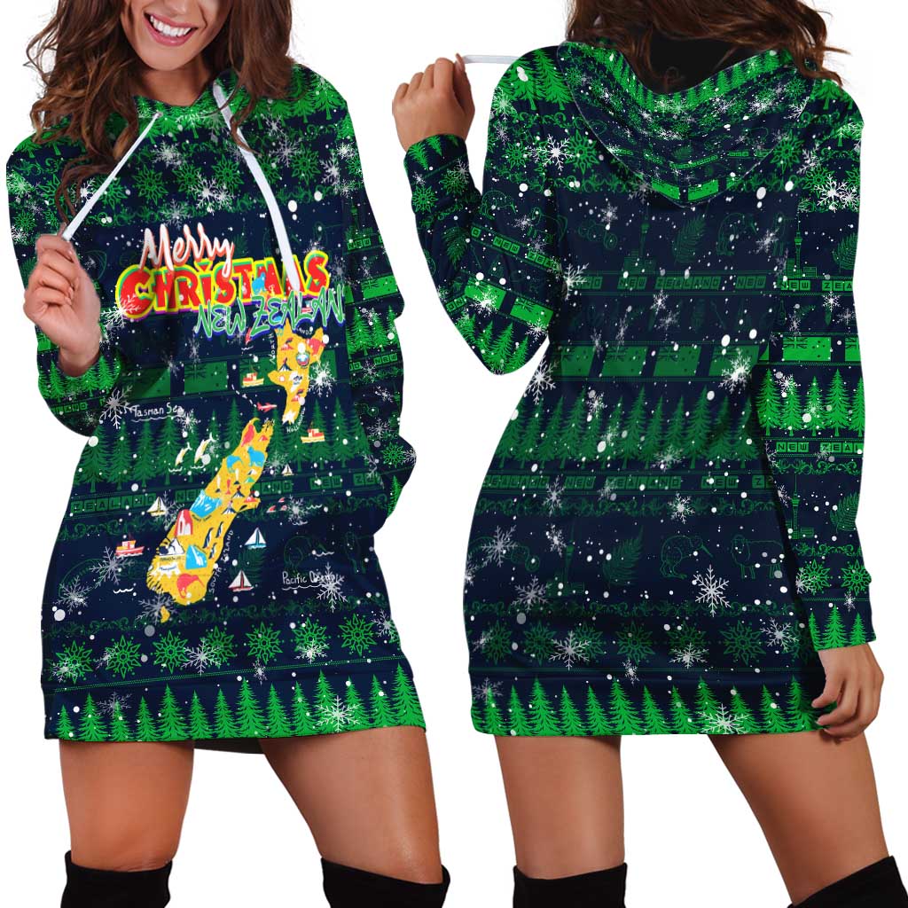Merry Christmas New Zealand Hoodie Dress Xmas Travel Map DT02 - Polynesian Pride