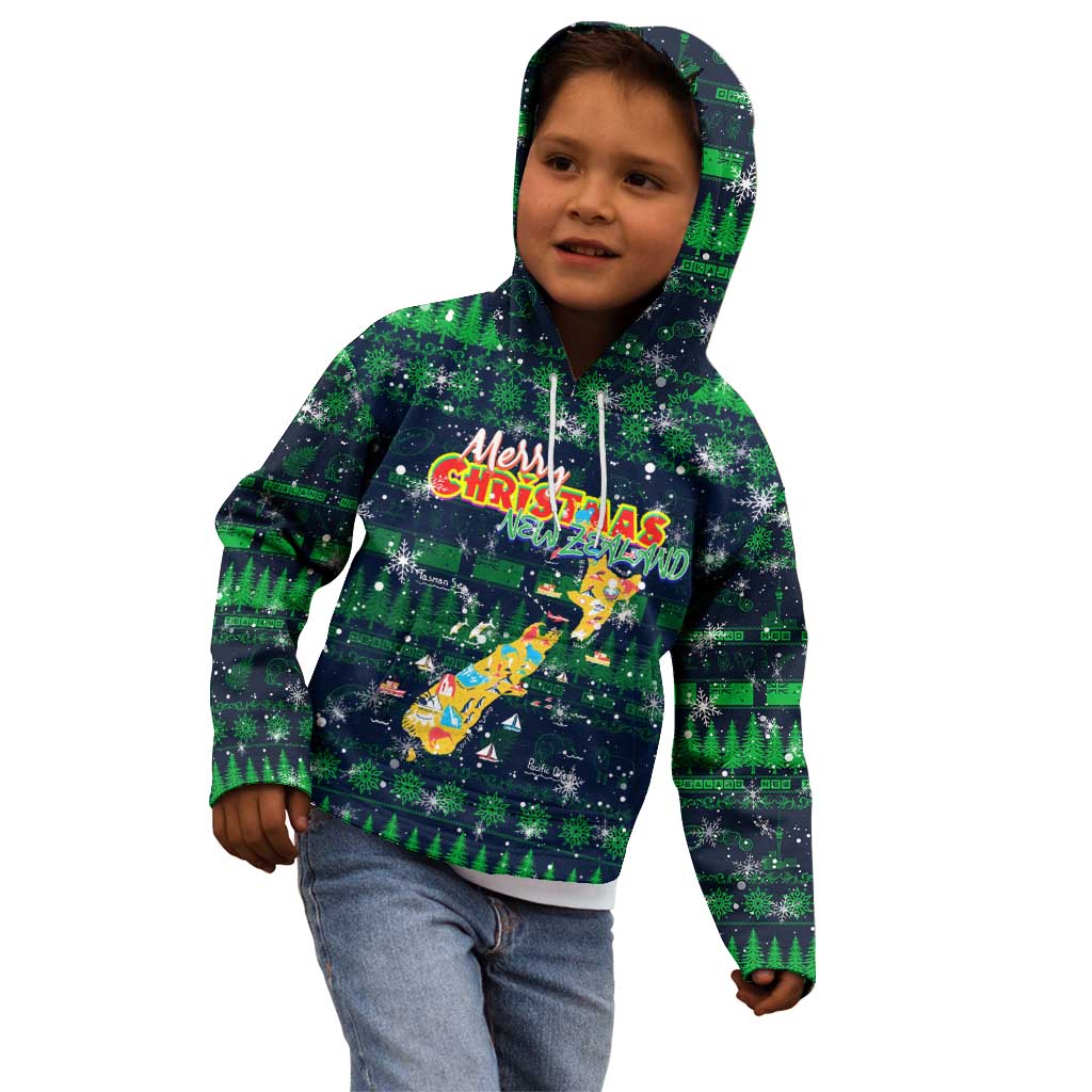 Merry Christmas New Zealand Kid Hoodie Xmas Travel Map - Polynesian Pride