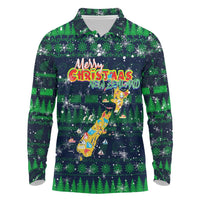 Merry Christmas New Zealand Long Sleeve Polo Shirt Xmas Travel Map DT02 Blue - Polynesian Pride