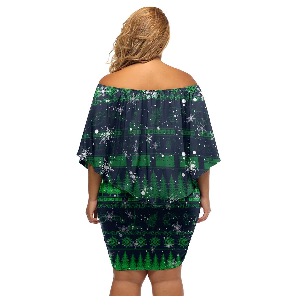 Merry Christmas New Zealand Off Shoulder Short Dress Xmas Travel Map - Polynesian Pride