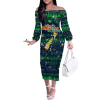 Merry Christmas New Zealand Off The Shoulder Long Sleeve Dress Xmas Travel Map DT02 Women Blue - Polynesian Pride