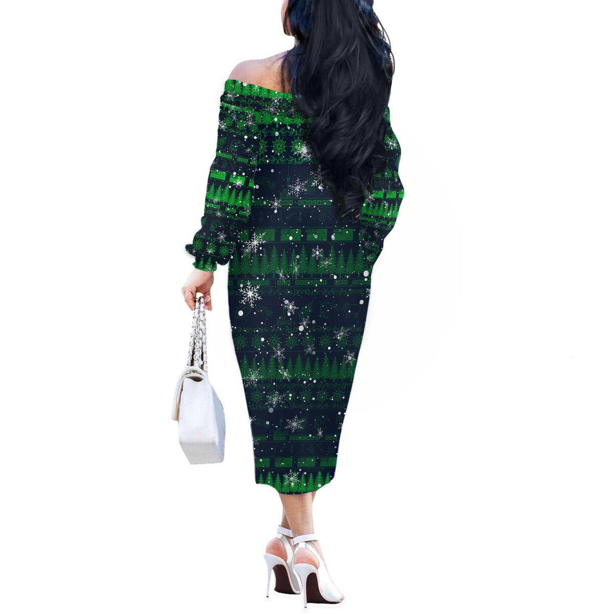 Merry Christmas New Zealand Off The Shoulder Long Sleeve Dress Xmas Travel Map DT02 - Polynesian Pride
