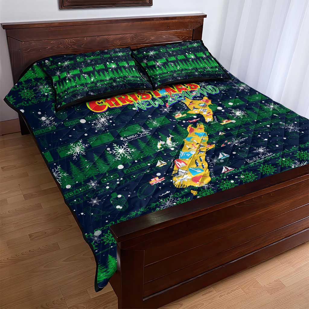 Merry Christmas New Zealand Quilt Bed Set Xmas Travel Map - Polynesian Pride