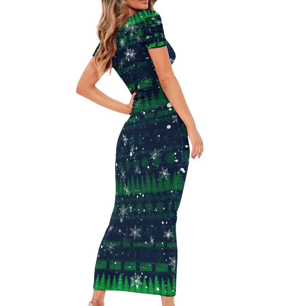 Merry Christmas New Zealand Short Sleeve Bodycon Dress Xmas Travel Map DT02 - Polynesian Pride