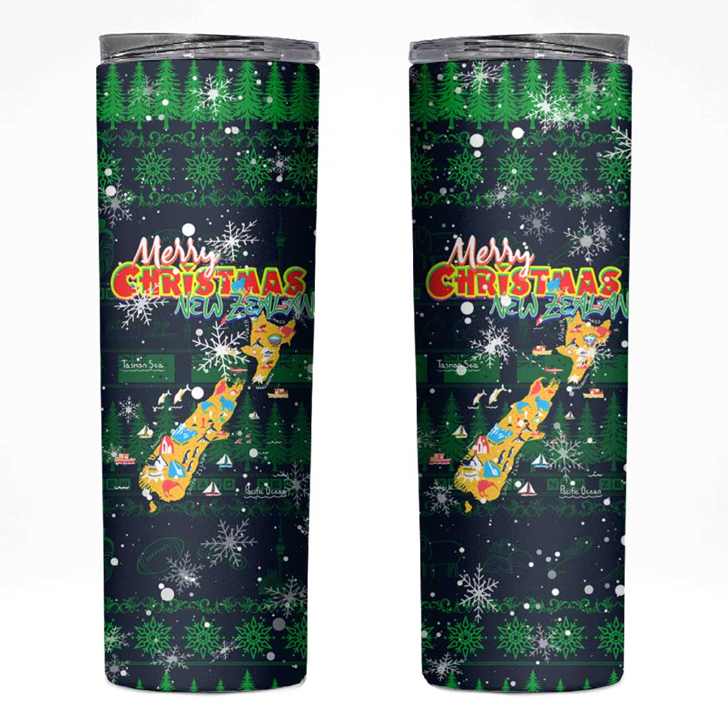 Merry Christmas New Zealand Skinny Tumbler Xmas Travel Map DT02 Blue - Polynesian Pride
