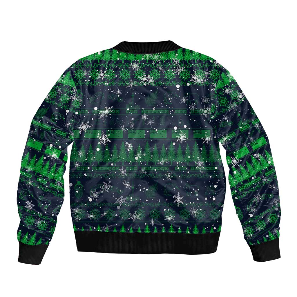Merry Christmas New Zealand Sleeve Zip Bomber Jacket Xmas Travel Map - Polynesian Pride
