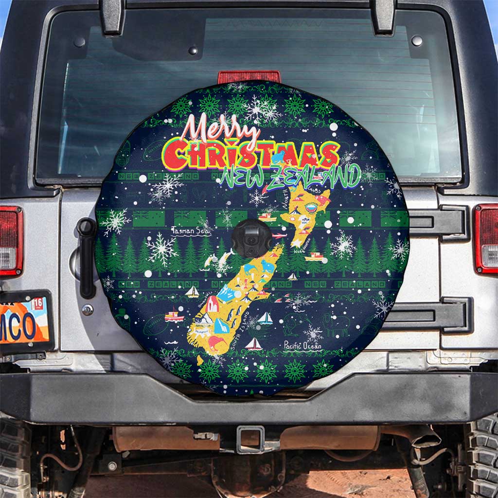 Merry Christmas New Zealand Spare Tire Cover Xmas Travel Map DT02 Blue - Polynesian Pride