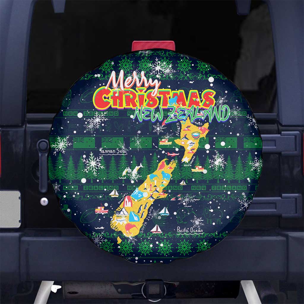 Merry Christmas New Zealand Spare Tire Cover Xmas Travel Map DT02 No hole Blue - Polynesian Pride