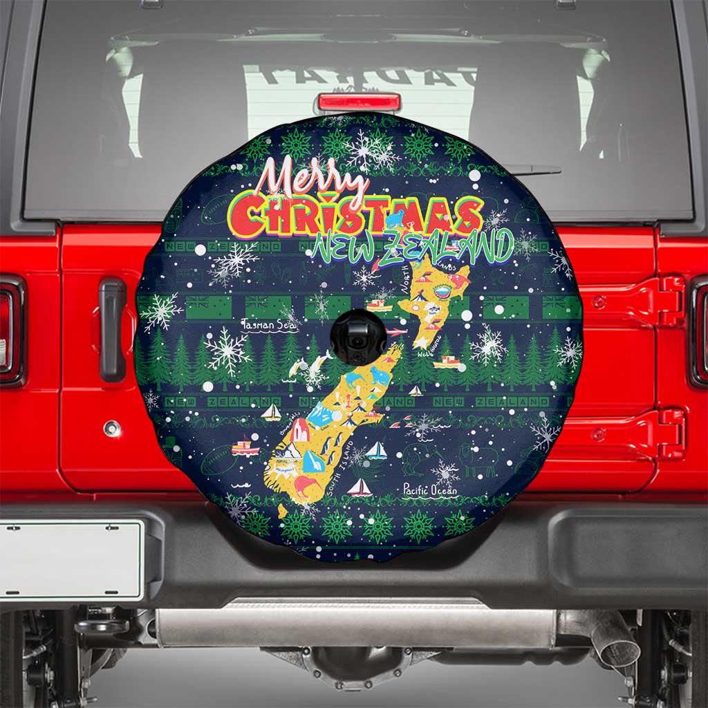 Merry Christmas New Zealand Spare Tire Cover Xmas Travel Map DT02 - Polynesian Pride