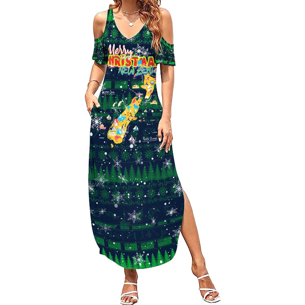 Merry Christmas New Zealand Summer Maxi Dress Xmas Travel Map - Polynesian Pride