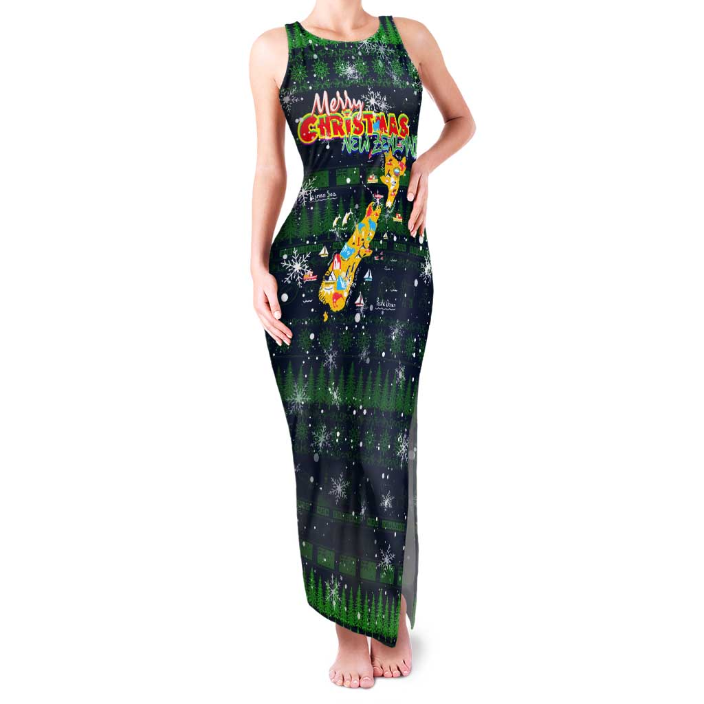 Merry Christmas New Zealand Tank Maxi Dress Xmas Travel Map DT02 Women Blue - Polynesian Pride