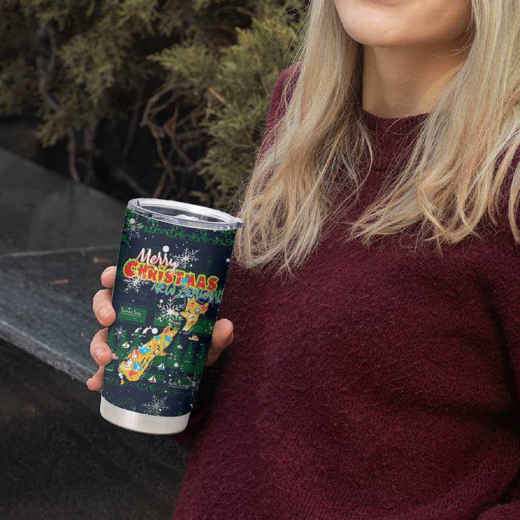 Merry Christmas New Zealand Tumbler Cup Xmas Travel Map - Polynesian Pride