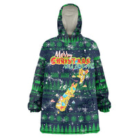 Merry Christmas New Zealand Wearable Blanket Hoodie Xmas Travel Map DT02 One Size Blue - Polynesian Pride