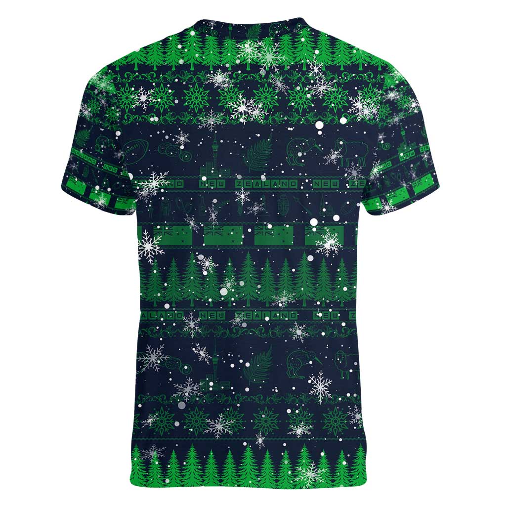 Merry Christmas New Zealand Women V-Neck T-Shirt Xmas Travel Map DT02 - Polynesian Pride
