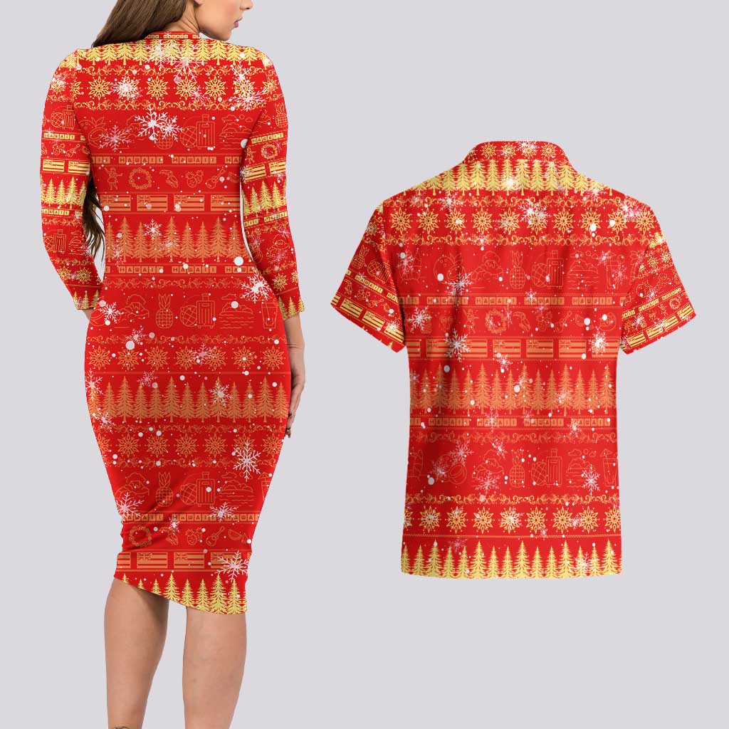 Merry Christmas Hawaii Couples Matching Long Sleeve Bodycon Dress and Hawaiian Shirt Xmas Travel Map DT02 - Polynesian Pride