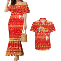 Merry Christmas Hawaii Couples Matching Mermaid Dress and Hawaiian Shirt Xmas Travel Map DT02 Red - Polynesian Pride