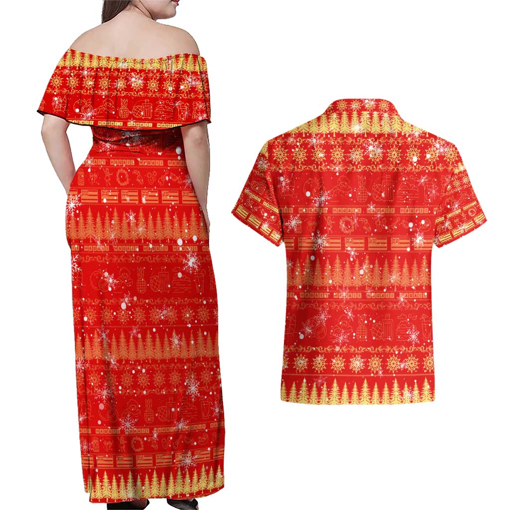 Merry Christmas Hawaii Couples Matching Off Shoulder Maxi Dress and Hawaiian Shirt Xmas Travel Map DT02 - Polynesian Pride