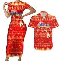 Merry Christmas Hawaii Couples Matching Short Sleeve Bodycon Dress and Hawaiian Shirt Xmas Travel Map DT02 Red - Polynesian Pride