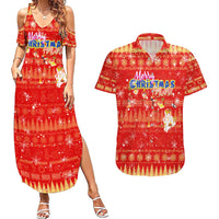 Merry Christmas Hawaii Couples Matching Summer Maxi Dress and Hawaiian Shirt Xmas Travel Map DT02 Red - Polynesian Pride
