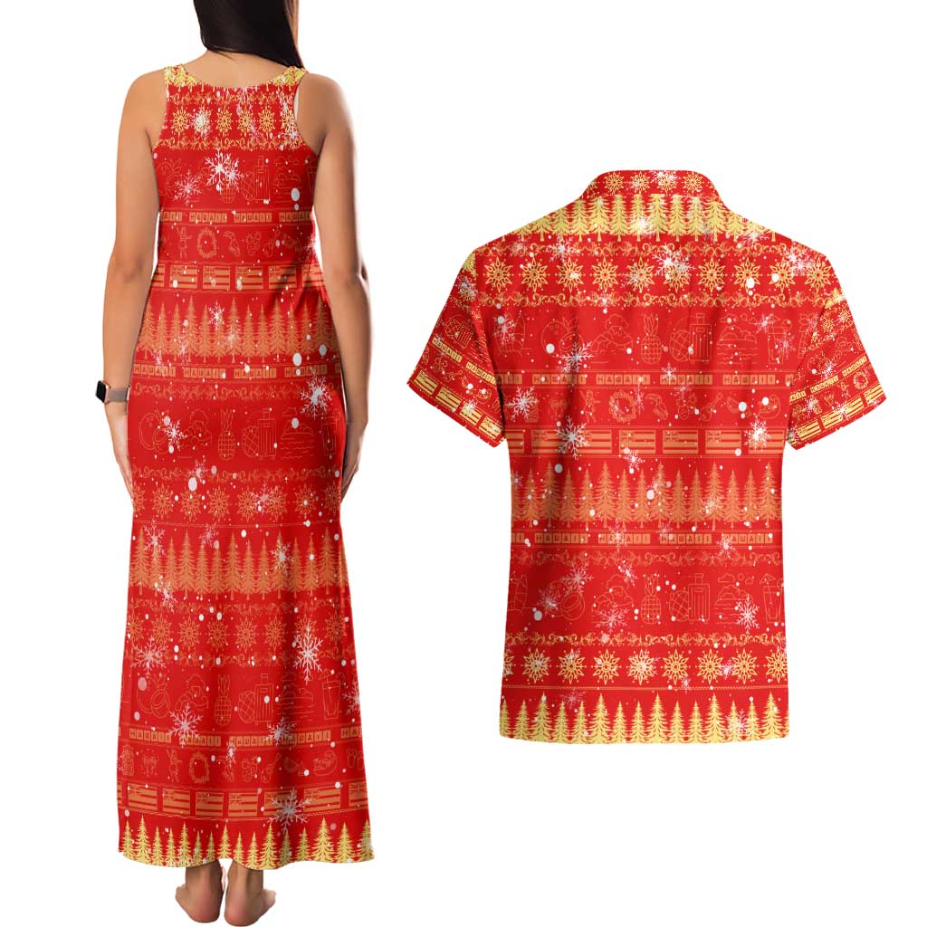 Merry Christmas Hawaii Couples Matching Tank Maxi Dress and Hawaiian Shirt Xmas Travel Map DT02 - Polynesian Pride