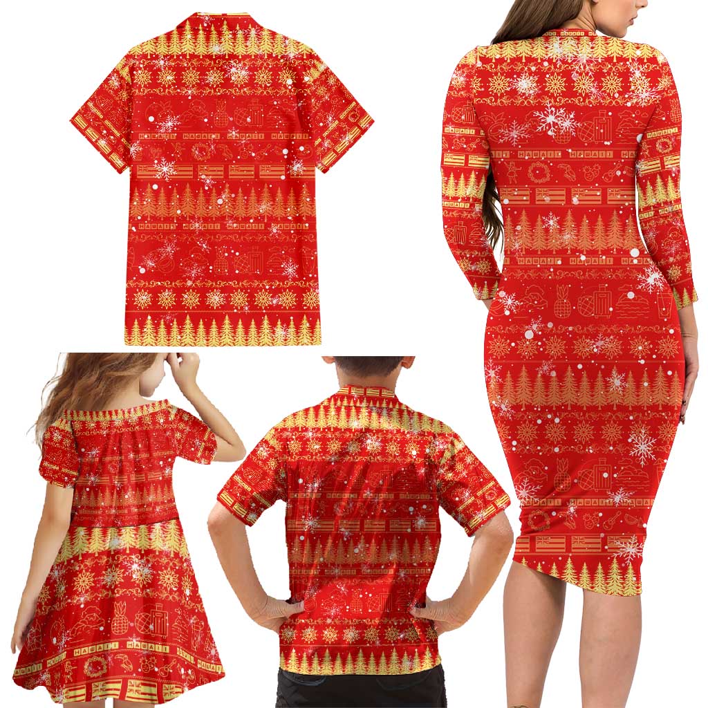 Merry Christmas Hawaii Family Matching Long Sleeve Bodycon Dress and Hawaiian Shirt Xmas Travel Map DT02 - Polynesian Pride