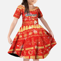 Merry Christmas Hawaii Family Matching Mermaid Dress and Hawaiian Shirt Xmas Travel Map DT02 Daughter's Dress Red - Polynesian Pride