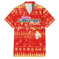 Merry Christmas Hawaii Family Matching Off The Shoulder Long Sleeve Dress and Hawaiian Shirt Xmas Travel Map DT02 Dad's Shirt - Short Sleeve Red - Polynesian Pride