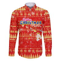 Merry Christmas Hawaii Family Matching Off The Shoulder Long Sleeve Dress and Hawaiian Shirt Xmas Travel Map DT02 Dad's Shirt - Long Sleeve Red - Polynesian Pride