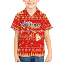 Merry Christmas Hawaii Family Matching Off The Shoulder Long Sleeve Dress and Hawaiian Shirt Xmas Travel Map DT02 Son's Shirt Red - Polynesian Pride