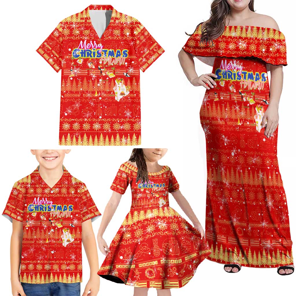 Merry Christmas Hawaii Family Matching Off Shoulder Maxi Dress and Hawaiian Shirt Xmas Travel Map DT02 - Polynesian Pride