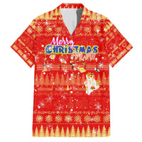 Merry Christmas Hawaii Family Matching Off Shoulder Maxi Dress and Hawaiian Shirt Xmas Travel Map DT02 Dad's Shirt - Short Sleeve Red - Polynesian Pride