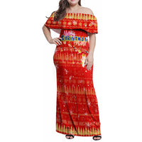 Merry Christmas Hawaii Family Matching Off Shoulder Maxi Dress and Hawaiian Shirt Xmas Travel Map DT02 Mom's Dress Red - Polynesian Pride