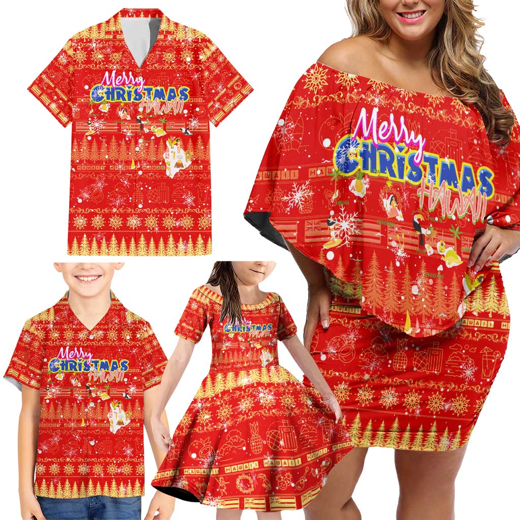 Merry Christmas Hawaii Family Matching Off Shoulder Short Dress and Hawaiian Shirt Xmas Travel Map DT02 - Polynesian Pride