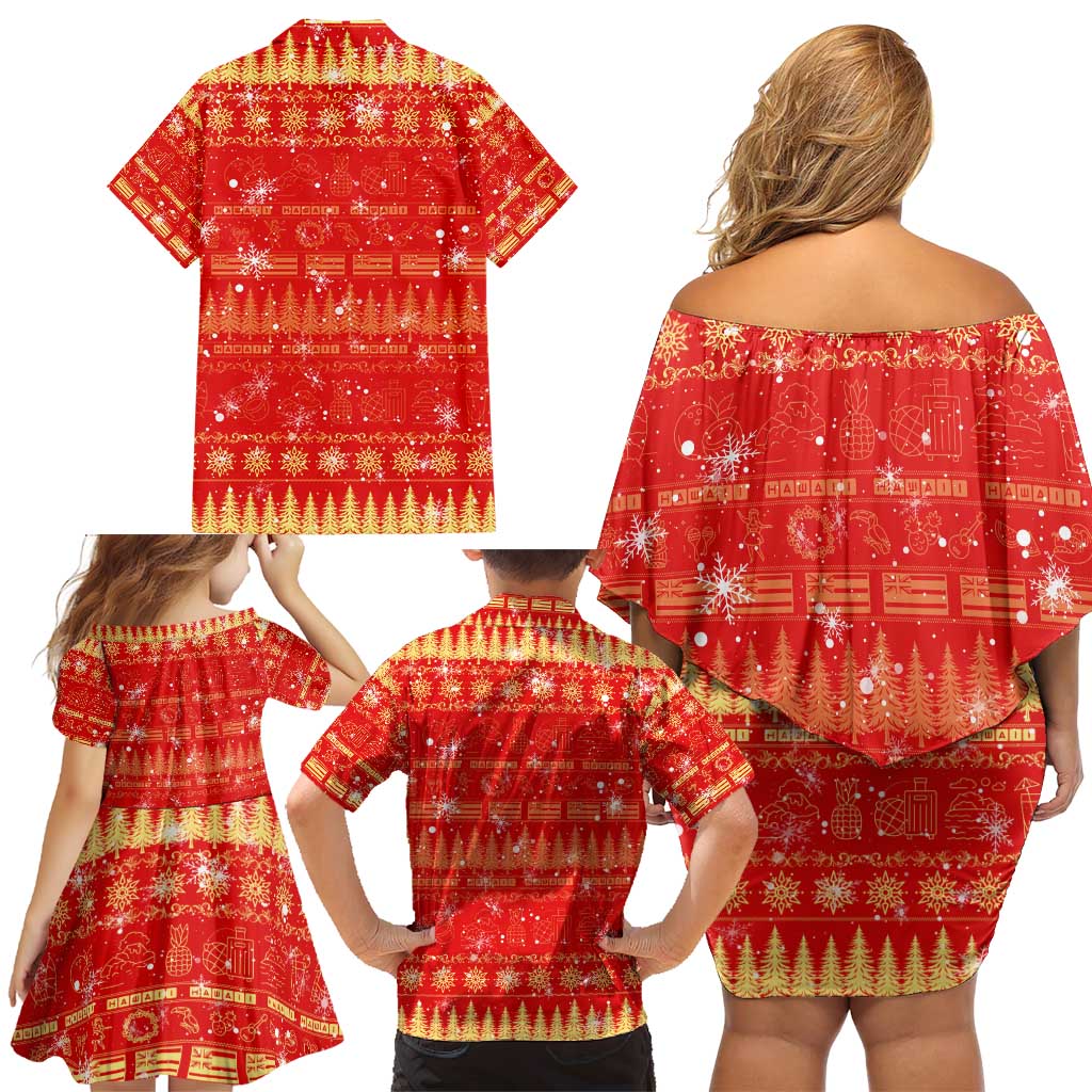 Merry Christmas Hawaii Family Matching Off Shoulder Short Dress and Hawaiian Shirt Xmas Travel Map DT02 - Polynesian Pride