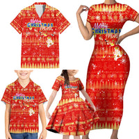 Merry Christmas Hawaii Family Matching Short Sleeve Bodycon Dress and Hawaiian Shirt Xmas Travel Map DT02 - Polynesian Pride