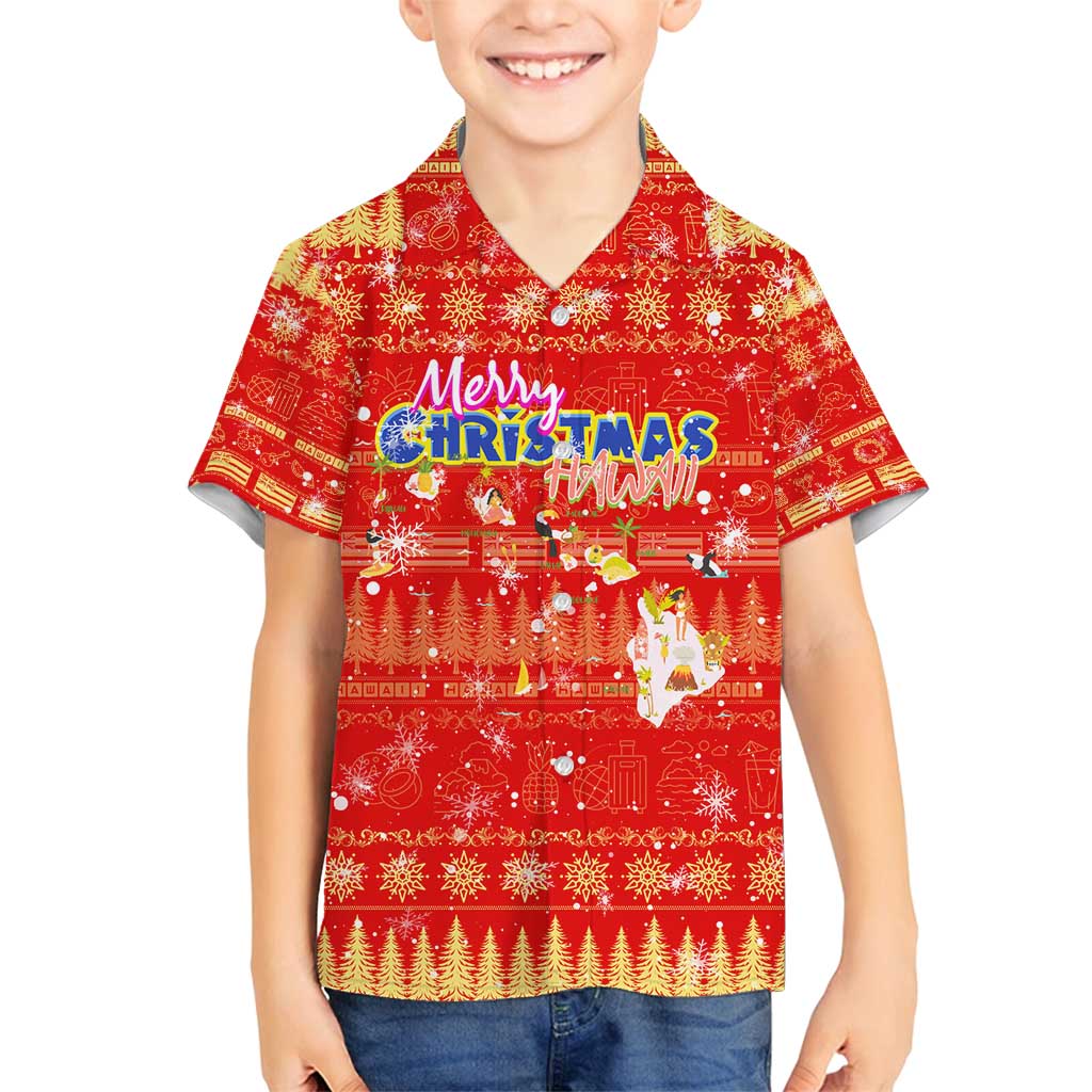 Merry Christmas Hawaii Family Matching Summer Maxi Dress and Hawaiian Shirt Xmas Travel Map DT02 Son's Shirt Red - Polynesian Pride