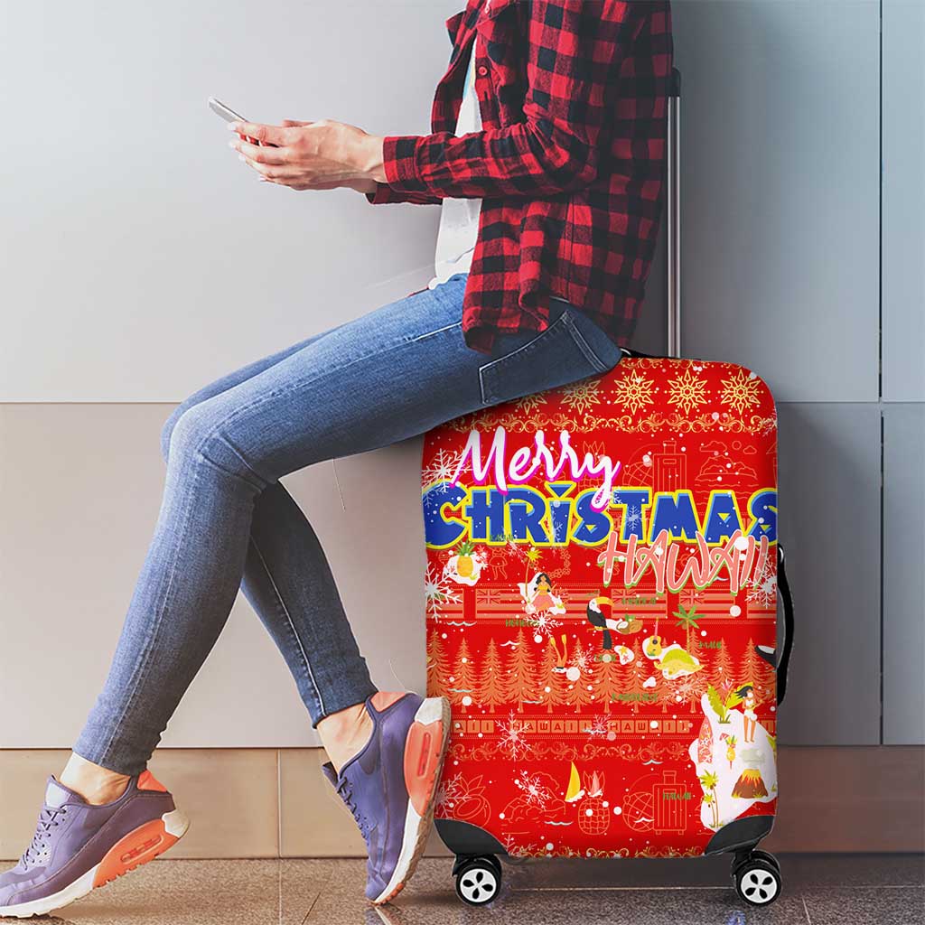 Merry Christmas Hawaii Luggage Cover Xmas Travel Map - Polynesian Pride
