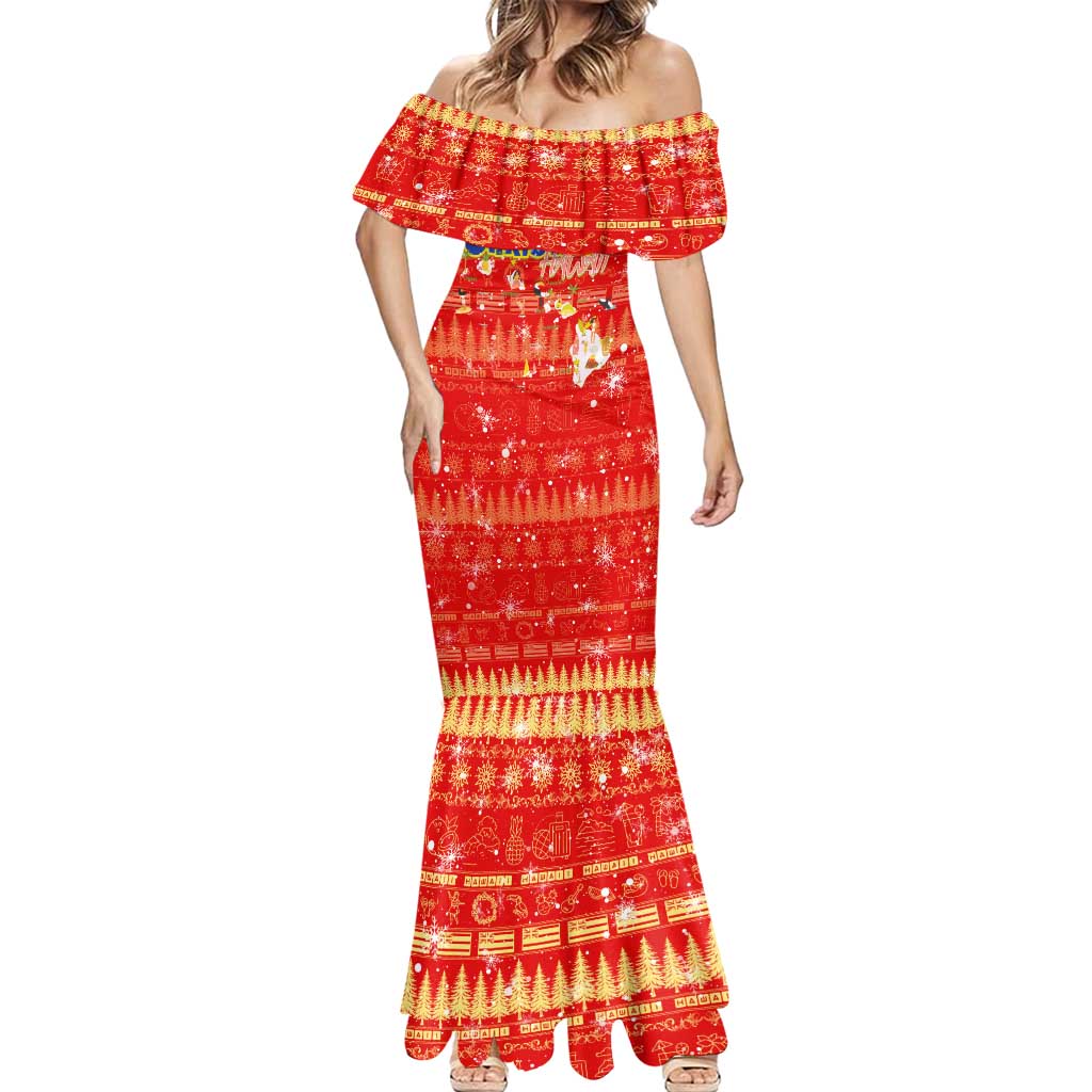 Merry Christmas Hawaii Mermaid Dress Xmas Travel Map - Polynesian Pride