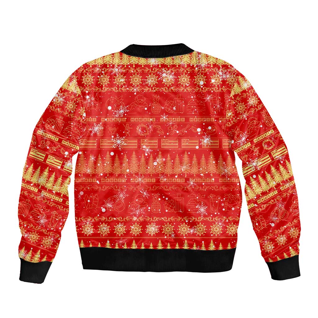 Merry Christmas Hawaii Sleeve Zip Bomber Jacket Xmas Travel Map - Polynesian Pride