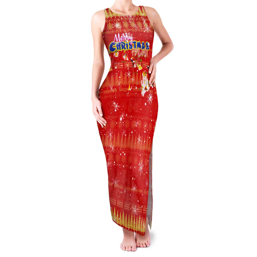 Merry Christmas Hawaii Tank Maxi Dress Xmas Travel Map - Polynesian Pride
