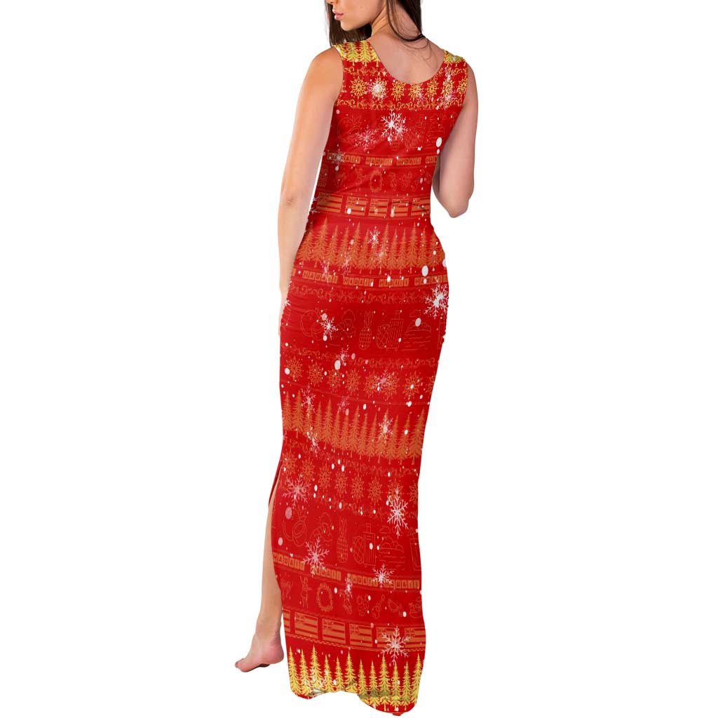 Merry Christmas Hawaii Tank Maxi Dress Xmas Travel Map - Polynesian Pride