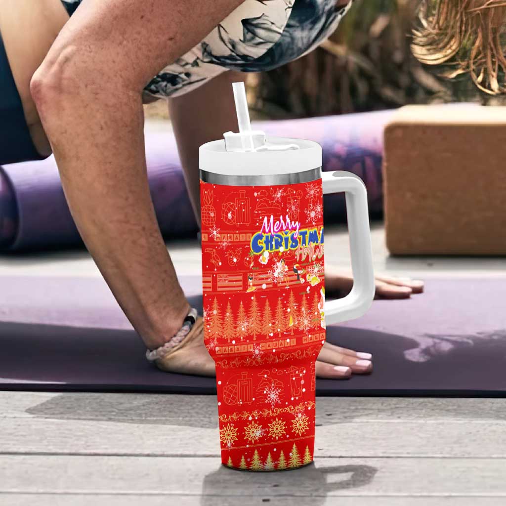 Merry Christmas Hawaii Tumbler With Handle Xmas Travel Map - Polynesian Pride