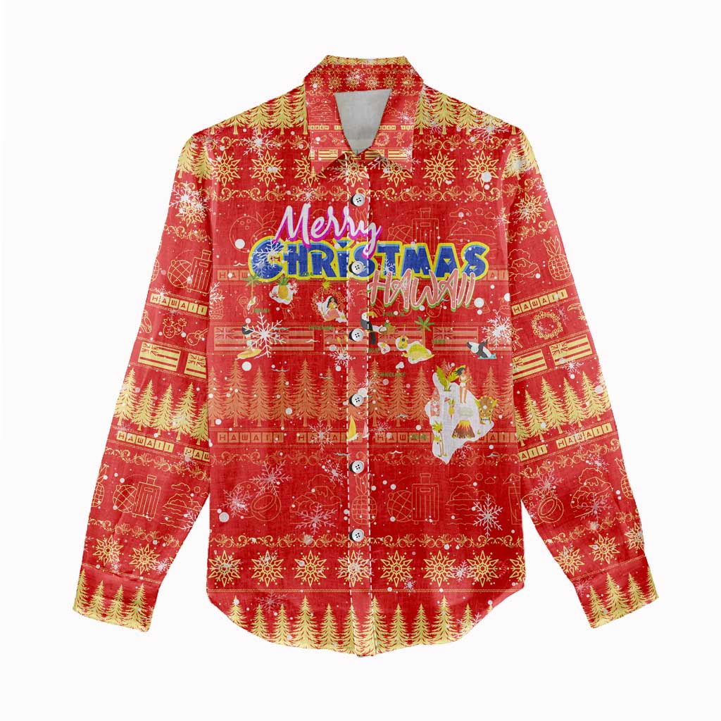 Merry Christmas Hawaii Women Casual Shirt Xmas Travel Map - Polynesian Pride
