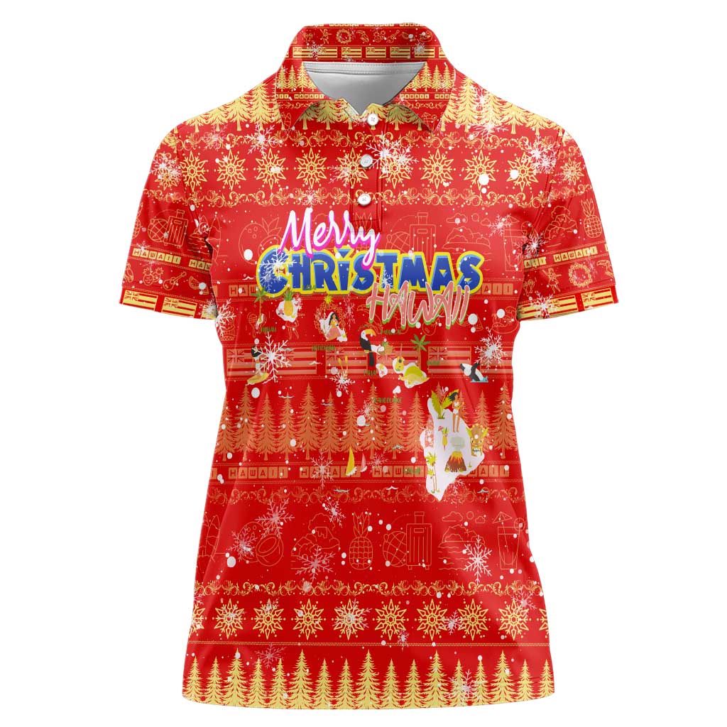 Merry Christmas Hawaii Women Polo Shirt Xmas Travel Map - Polynesian Pride